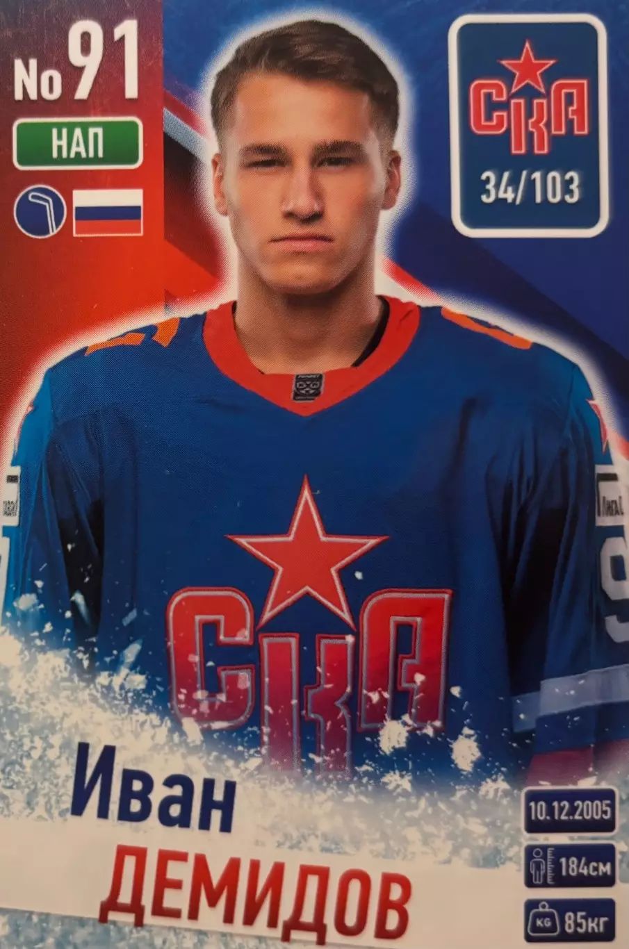 Хоккей Карточка Иван Демидов СКА Санкт-Петербург КХЛ/KHL сезон 2024/25