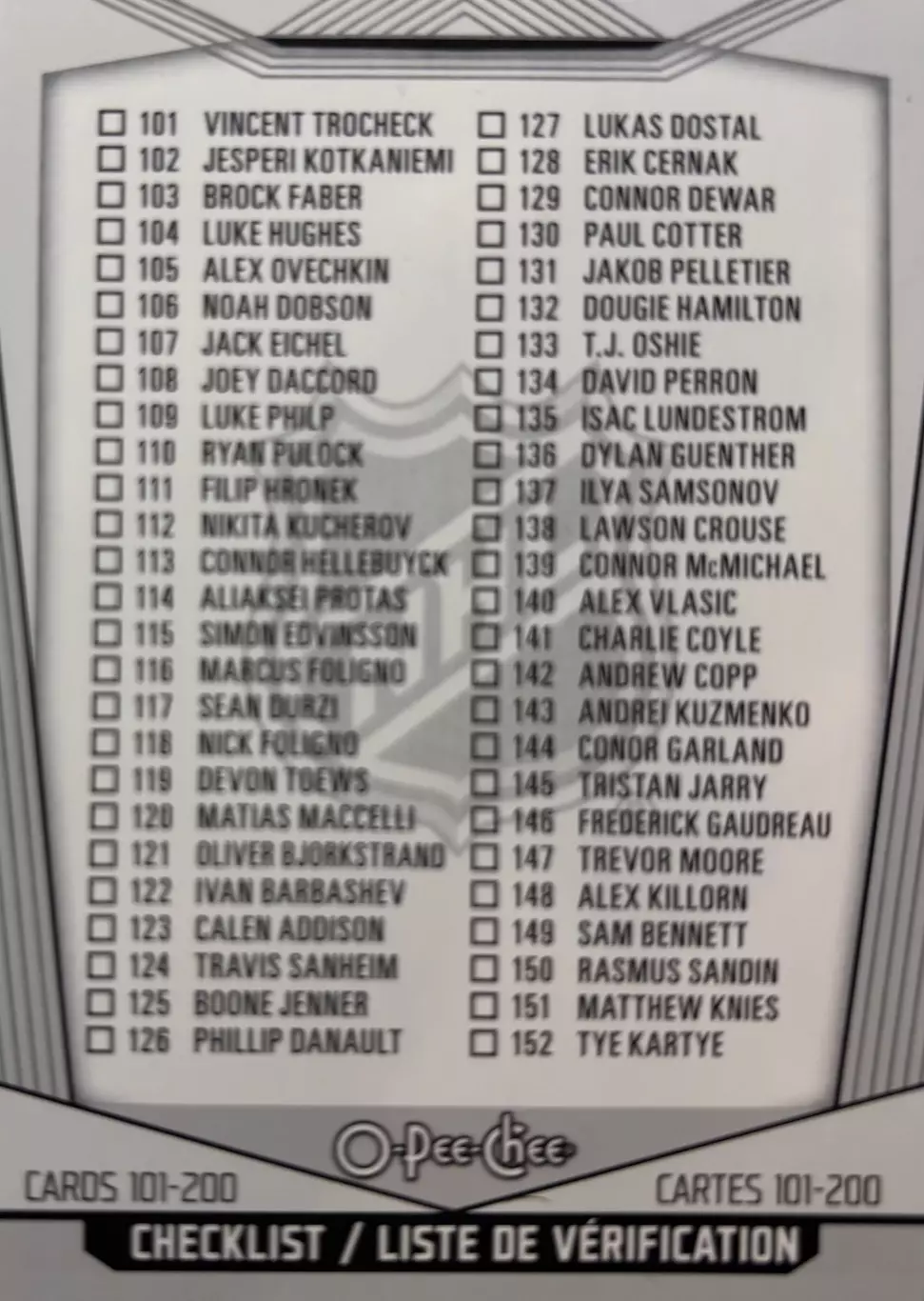 Хоккей. Карточка Checklist/Чеклист коллекции 2024-2025 O-Pee-Chee Hockey НХЛ NHL