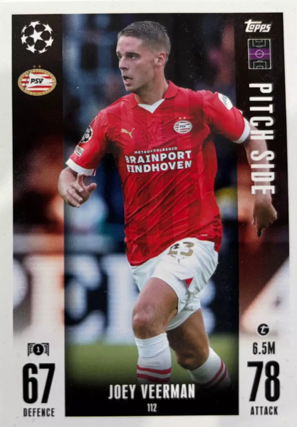 Футбол. Карточка Джоуи Верман ПСВ, Херенвен Лига Чемпионов 2024/25 TOPPS