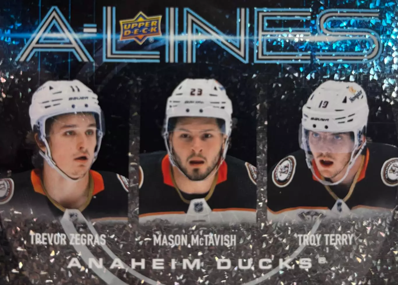 Хоккей. Карточка Trevor Zegras/Mason McTavish/Troy Terry Anaheim Ducks НХЛ/NHL