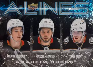 Хоккей. Карточка Trevor Zegras/Mason McTavish/Troy Terry Anaheim Ducks НХЛ/NHL
