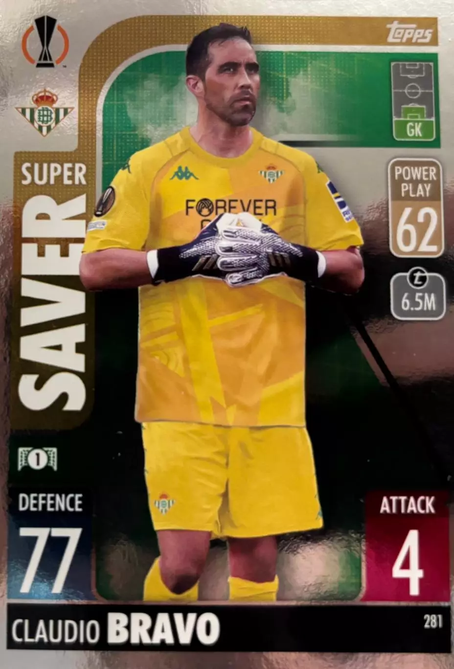 Карточка Клаудио Браво Реал Бетис,Сосьедад, Барселона Лига Европы 2021-22 TOPPS