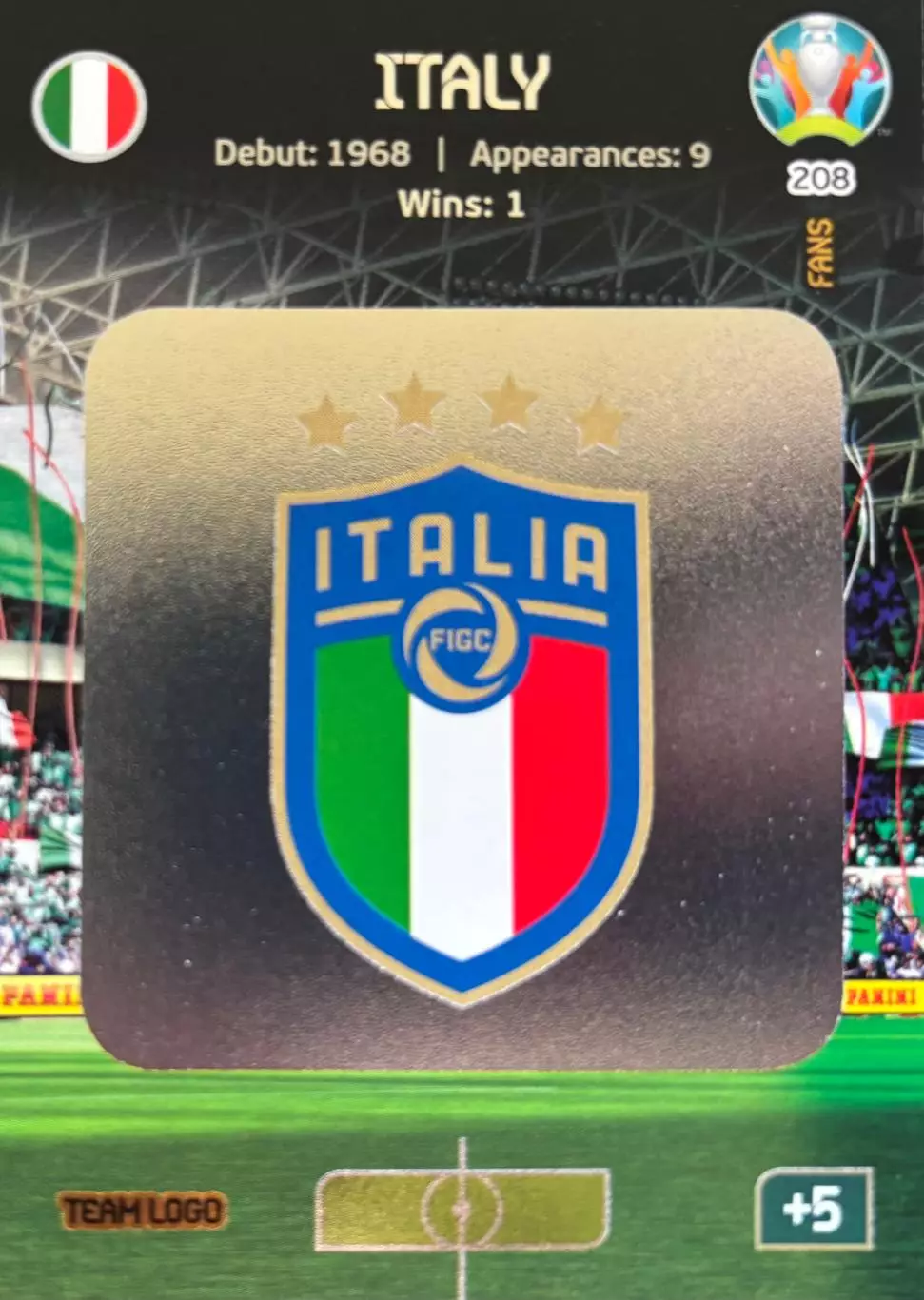 Футбол. Карточка Team Logo Italy/Логотип Италия Евро/Euro 2020 Panini/Панини