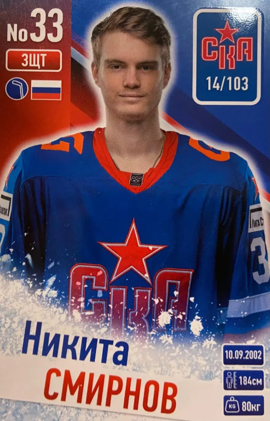 Хоккей. Карточка Никита Смирнов СКА Санкт-Петербург КХЛ/KHL сезон 2024/25
