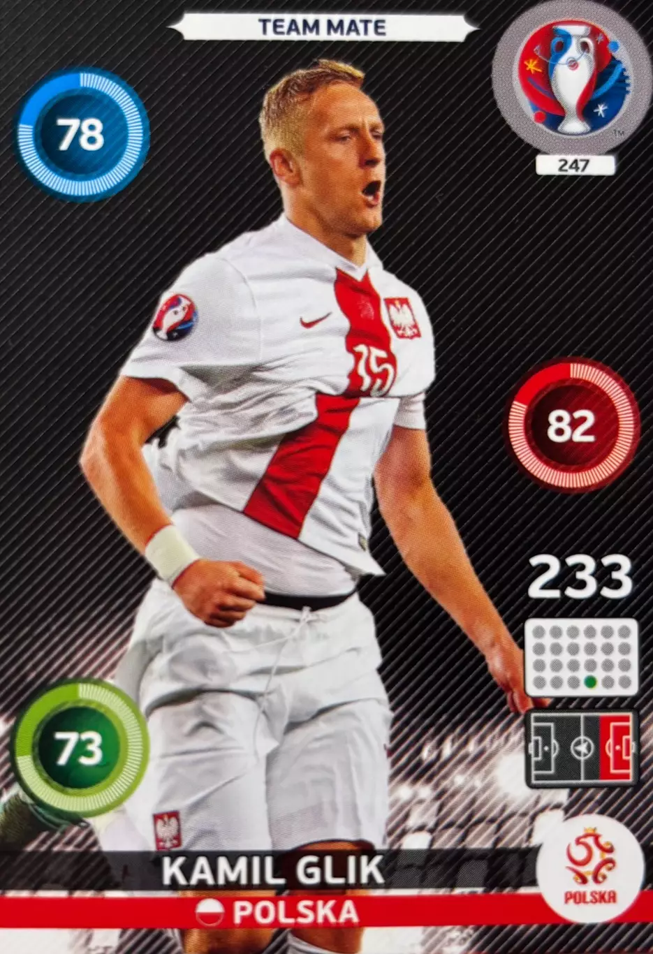 Футбол. Карточка Kamil Glik / Камиль Глик Польша Euro/Евро 2016 Panini/Панини