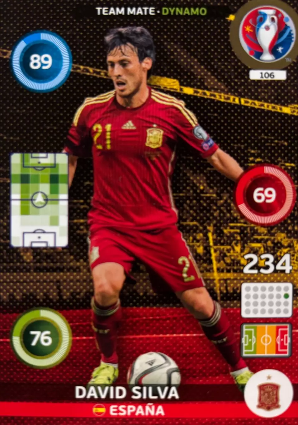 Футбол. Карточка David Silva/Давид Сильва Испания Euro/Евро 2016 Panini/Панини