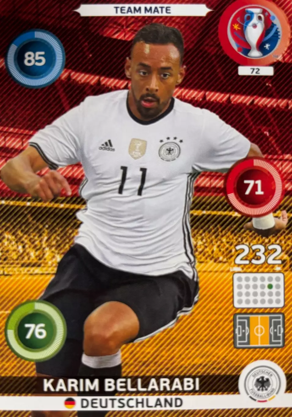 Футбол Карточка Карим Беллараби Германия/Байер 04/Айнтрахт Euro/Евро 2016 Panini