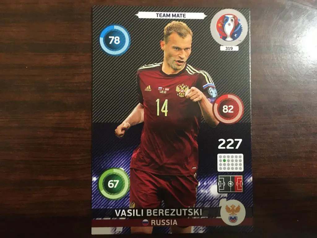 Футбол. Карточка Василий Березуцкий Россия, ЦСКА Москва Euro/Евро 2016 Panini