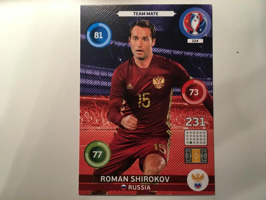 Футбол Карточка Роман Широков Россия, Спартак, Зенит, ЦСКА Euro/Евро 2016 Panini