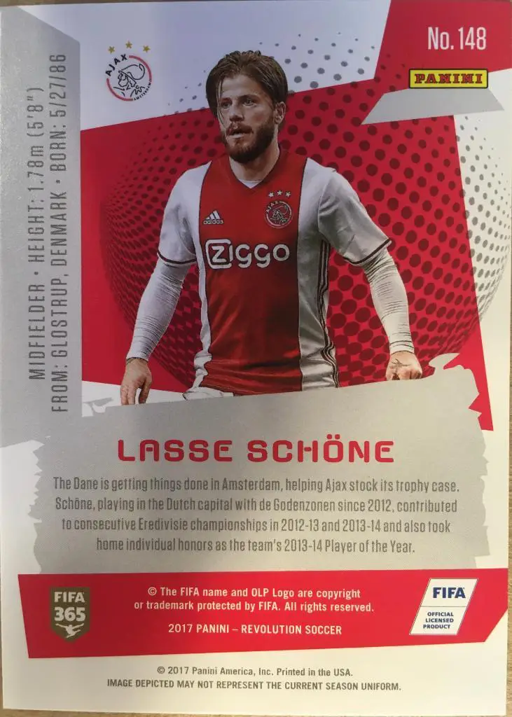 Футбол. Карточка Lasse Schone / Лассе Шене Аякс, Дженоа Panini/Панини 2017 1
