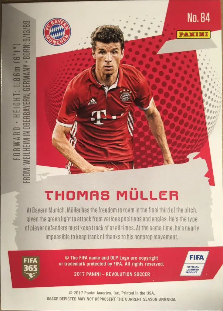 Футбол. Карточка Thomas Muller / Томас Мюллер Бавария Мюнхен Panini/Панини 2017 1