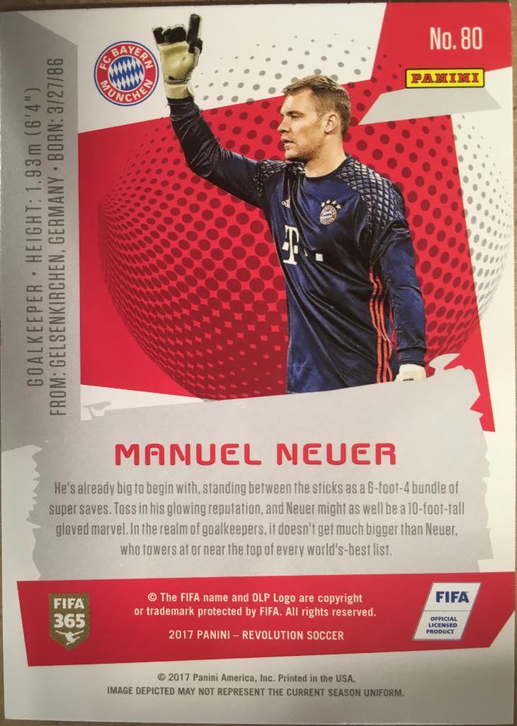 Футбол. Карточка Manuel Neuer / Мануэль Нойер Бавария Мюнхен Panini/Панини 2017 1