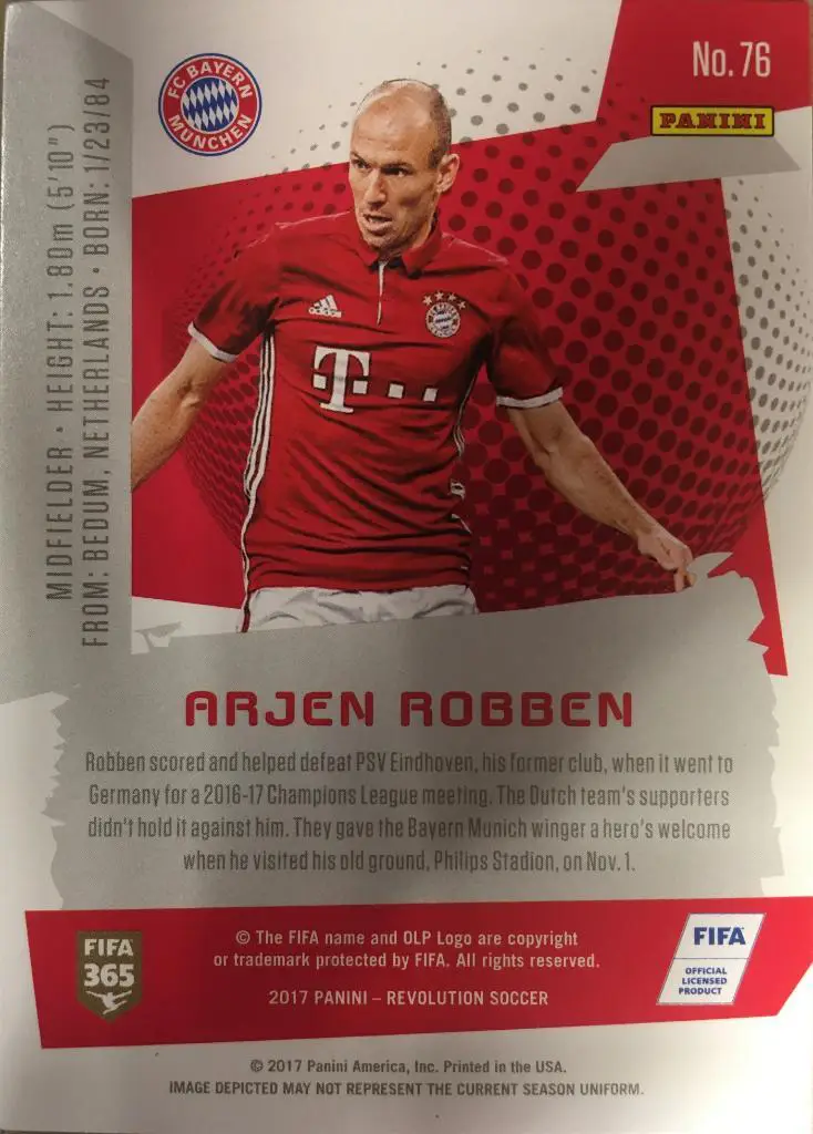 Футбол. Карточка Arjen Robben / Арьен Роббен Бавария Мюнхен Panini/Панини 2017 1