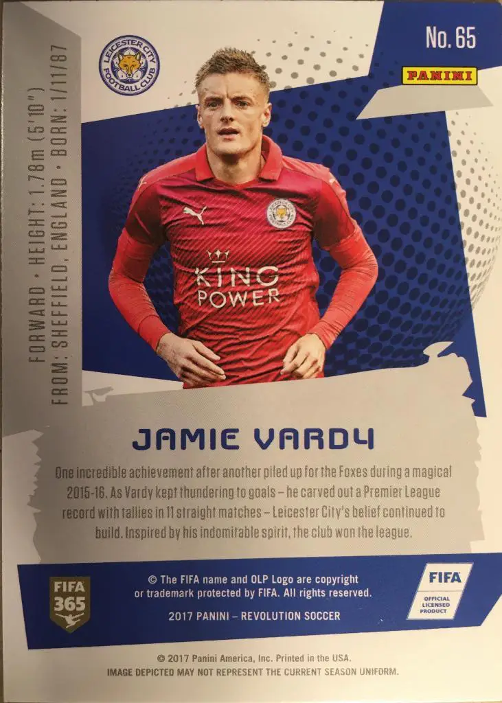 Футбол. Карточка Jamie Vardy / Джейми Варди Лестер Сити Panini/Панини 2017 1