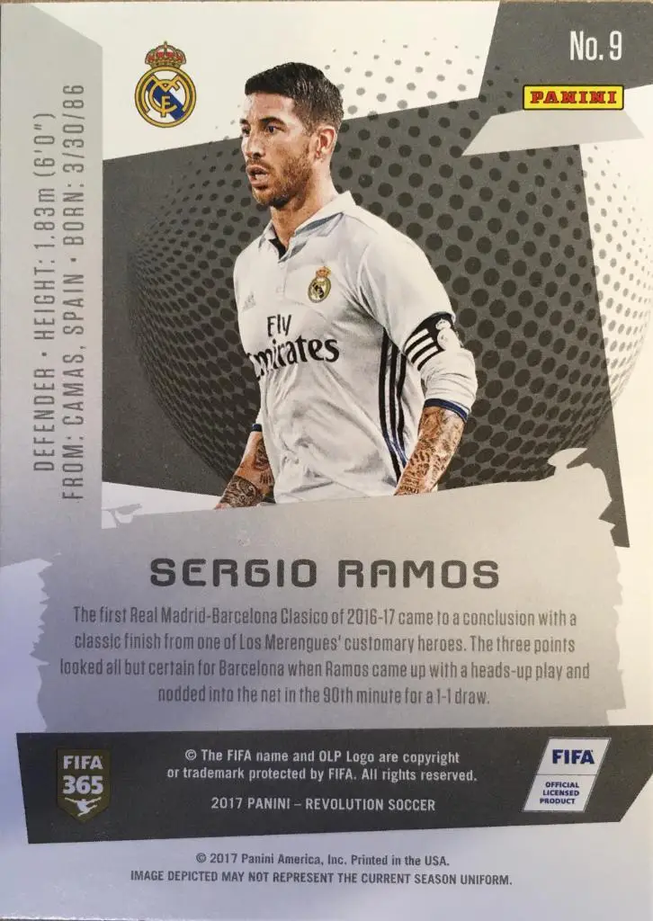 Футбол. Карточка Sergio Ramos / Серхио Рамос Реал Мадрид Panini/Панини 2017 1