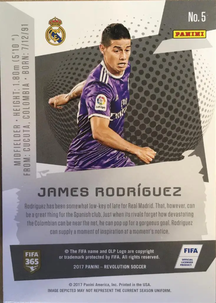 Футбол. Карточка James Rodriguez / Хамес Родригес Реал Мадрид Panini/Панини 2017 1