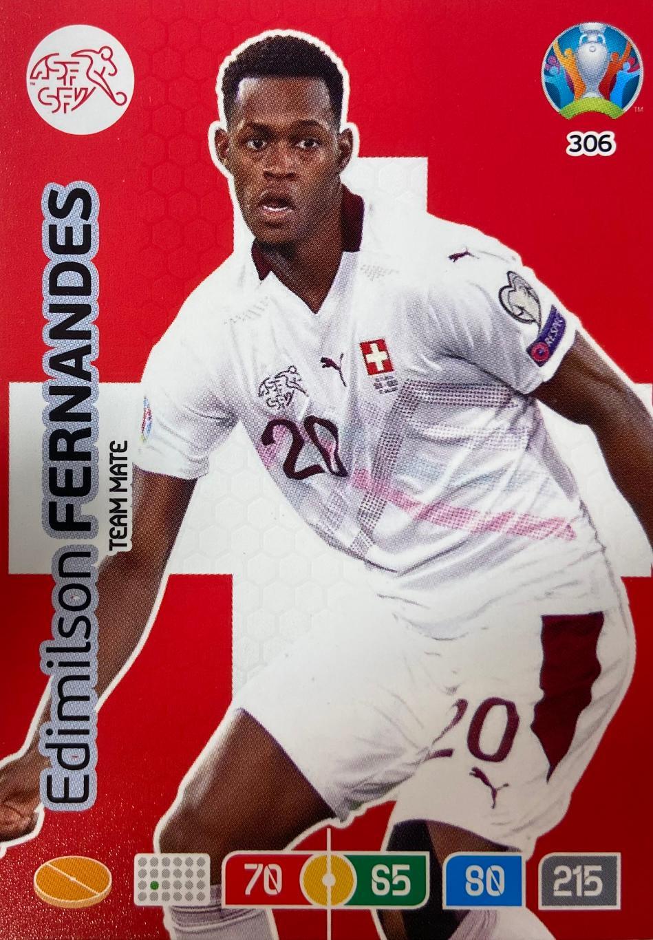 Футбол Карточка Edimilson Fernandes/Эдимилсон Фернандеш Швейцария Euro/Евро 2020