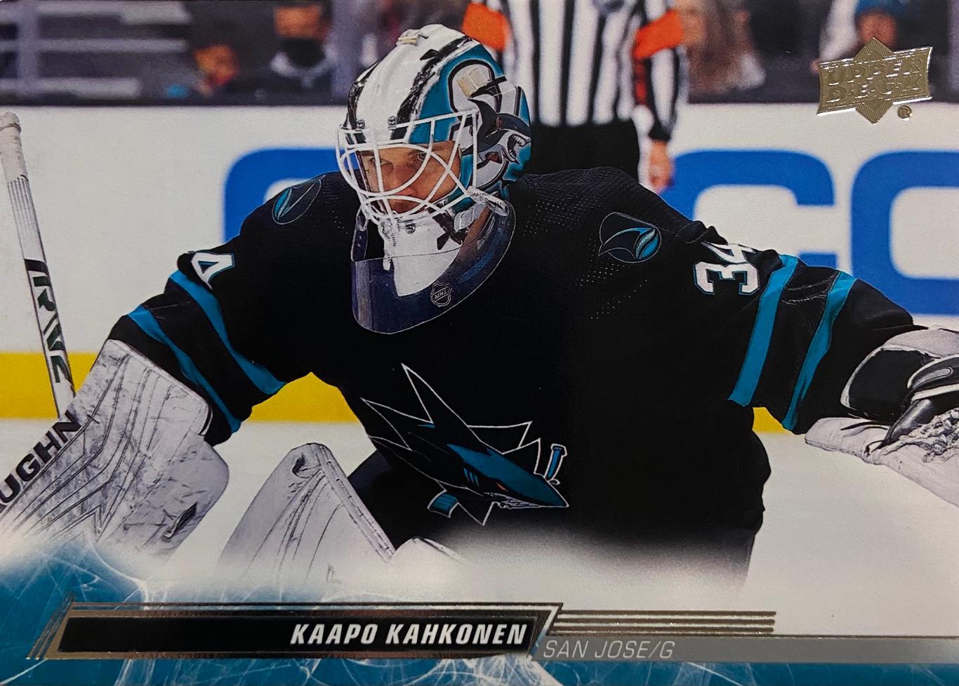 Хоккей. Карточка Kaapo Kahkonen-Каапо Кяхкенен San Jose Sharks-Сан-Хосе НХЛ/NHL