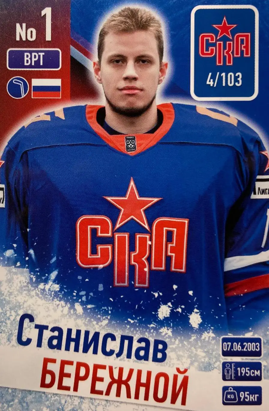 Хоккей. Карточка Станислав Бережной СКА Санкт-Петербург КХЛ/KHL сезон 2024/25
