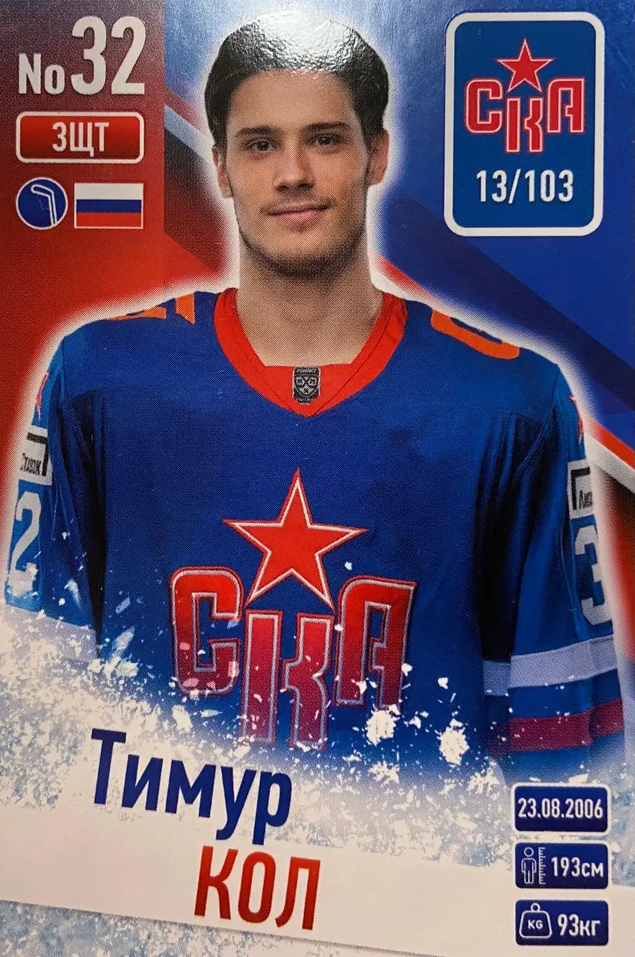 Хоккей. Карточка Тимур Кол СКА Санкт-Петербург КХЛ/KHL сезон 2024/25