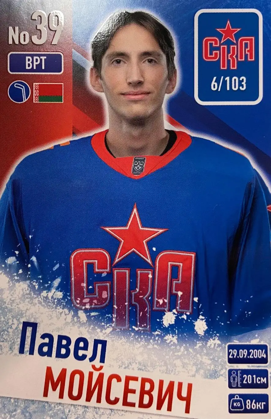 Хоккей. Карточка Павел Мойсевич СКА Санкт-Петербург КХЛ/KHL сезон 2024/25