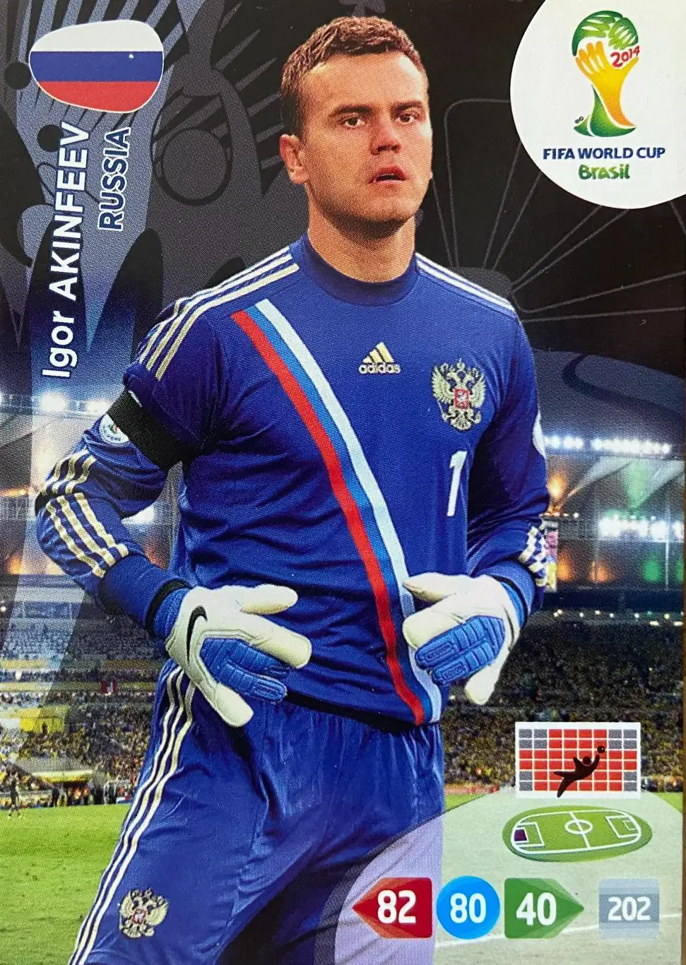 Футбол. Карточка Игорь Акинфеев (Россия, ЦСКА Москва) Чемпионат Мира 2014 Panini