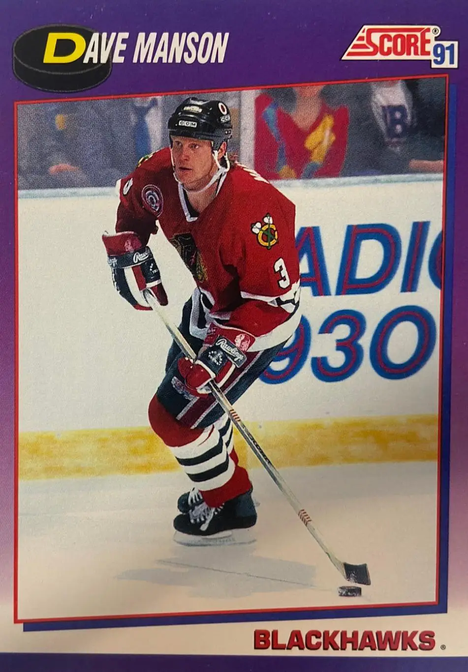 Хоккей. Карточка Dave Manson - Дэйв Мэнсон Chicago Blackhawks - Чикаго НХЛ/NHL