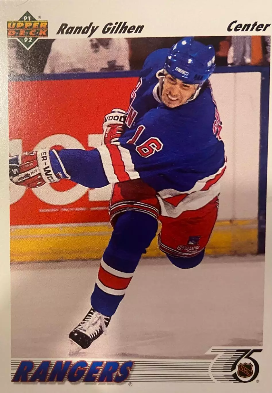 Хоккей. Карточка Randy Gilhen - Рэнди Гилен New York Rangers - Рейнджерс НХЛ/NHL