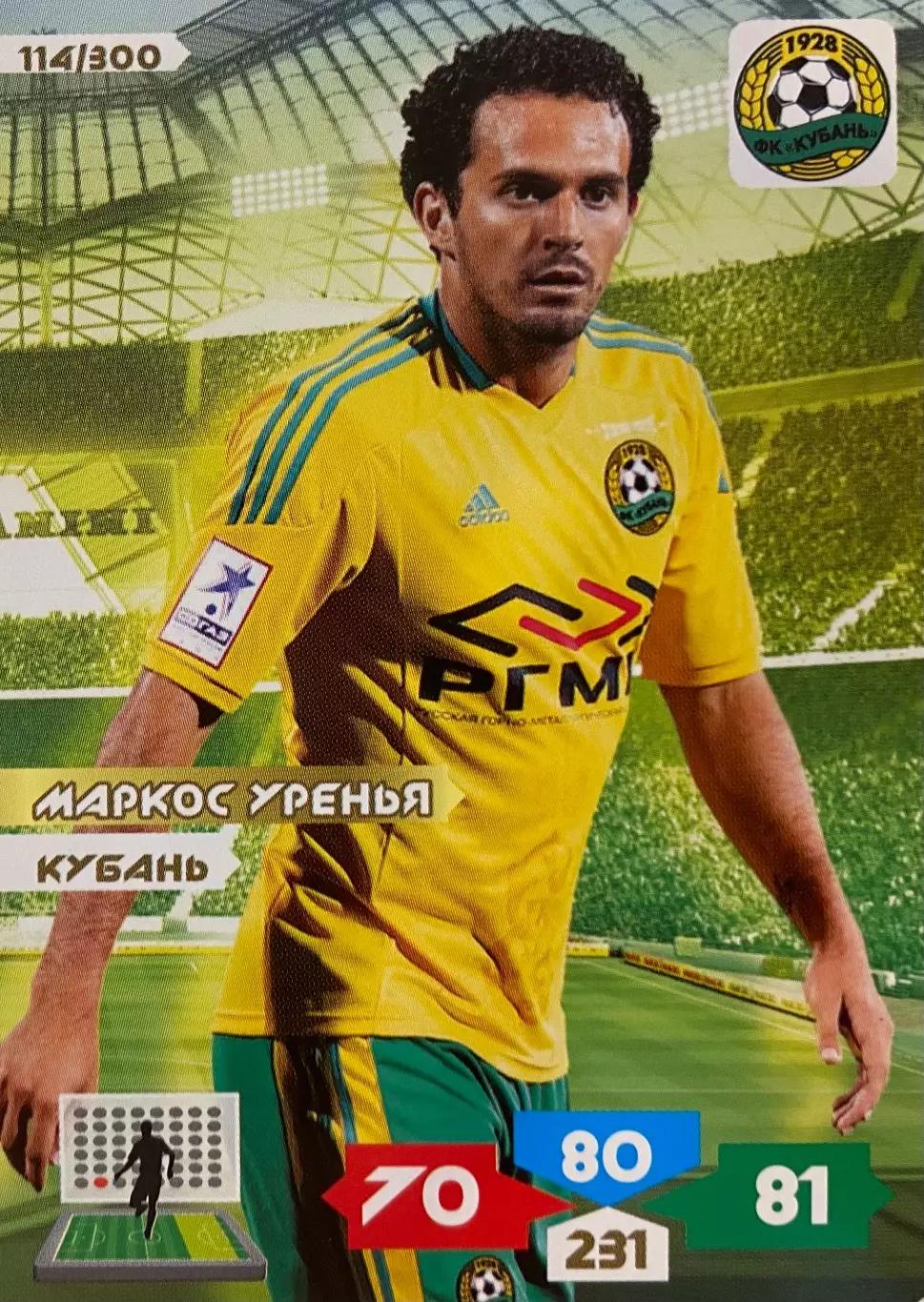Футбол. Карточка Маркос Уренья Кубань Краснодар Panini/Панини РФПЛ 2013/14