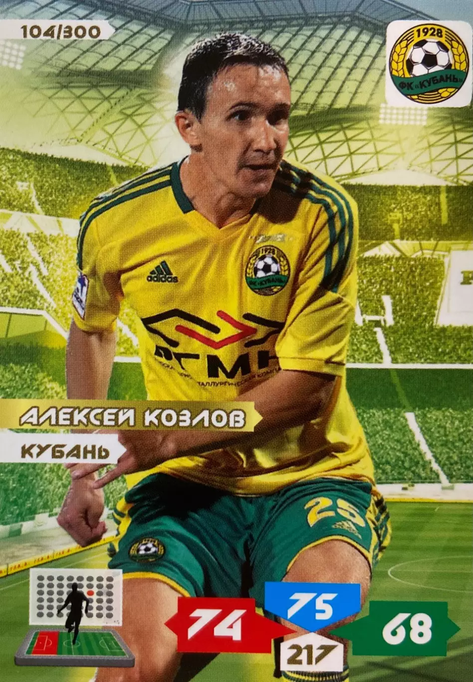 Футбол. Карточка Алексей Козлов Кубань, Динамо Москва, Ростов Panini РФПЛ