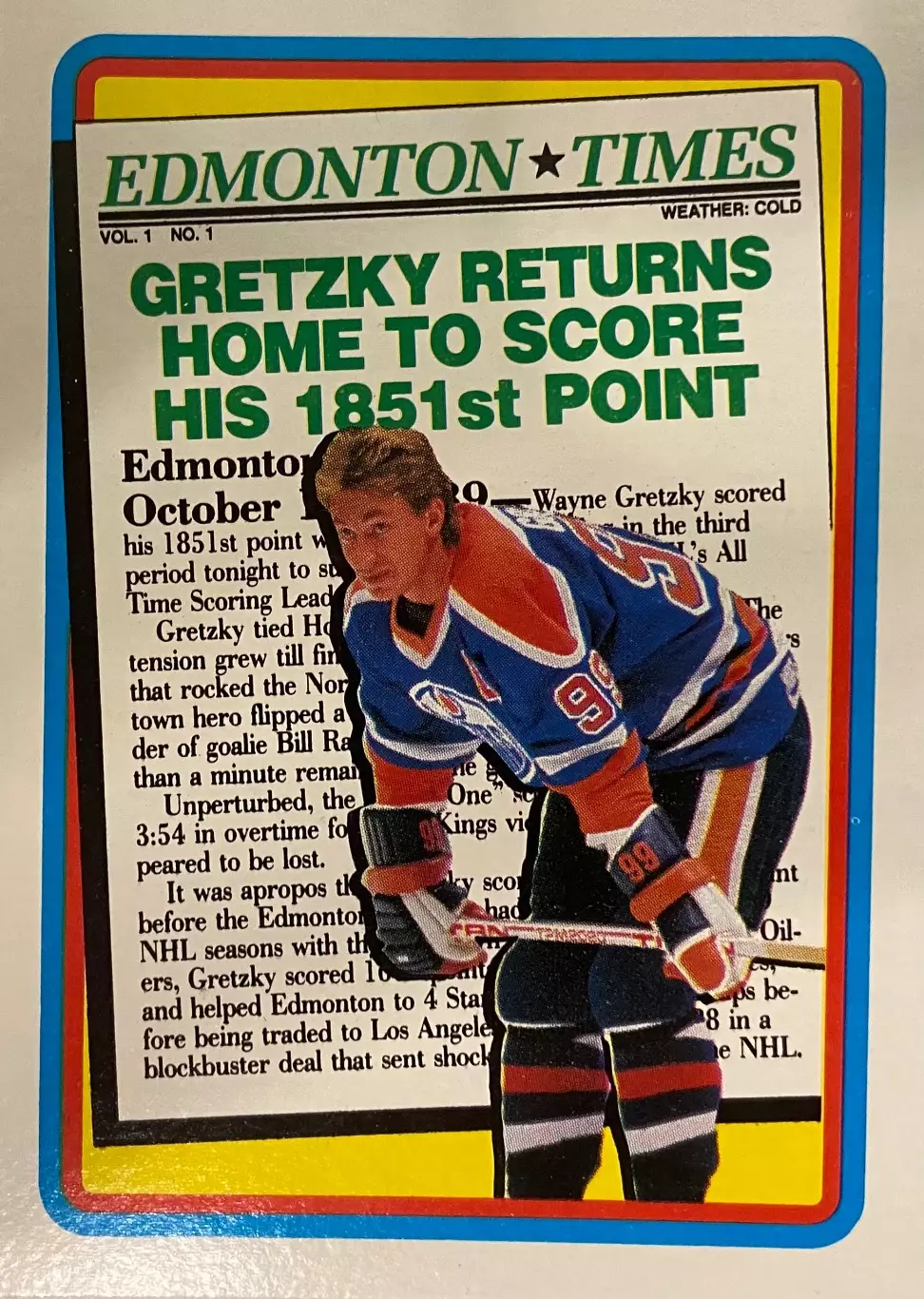 Хоккей. Карточка Wayne Gretzky - Уэйн Гретцки Edmonton Oilers - Эдмонтон НХЛ/NHL