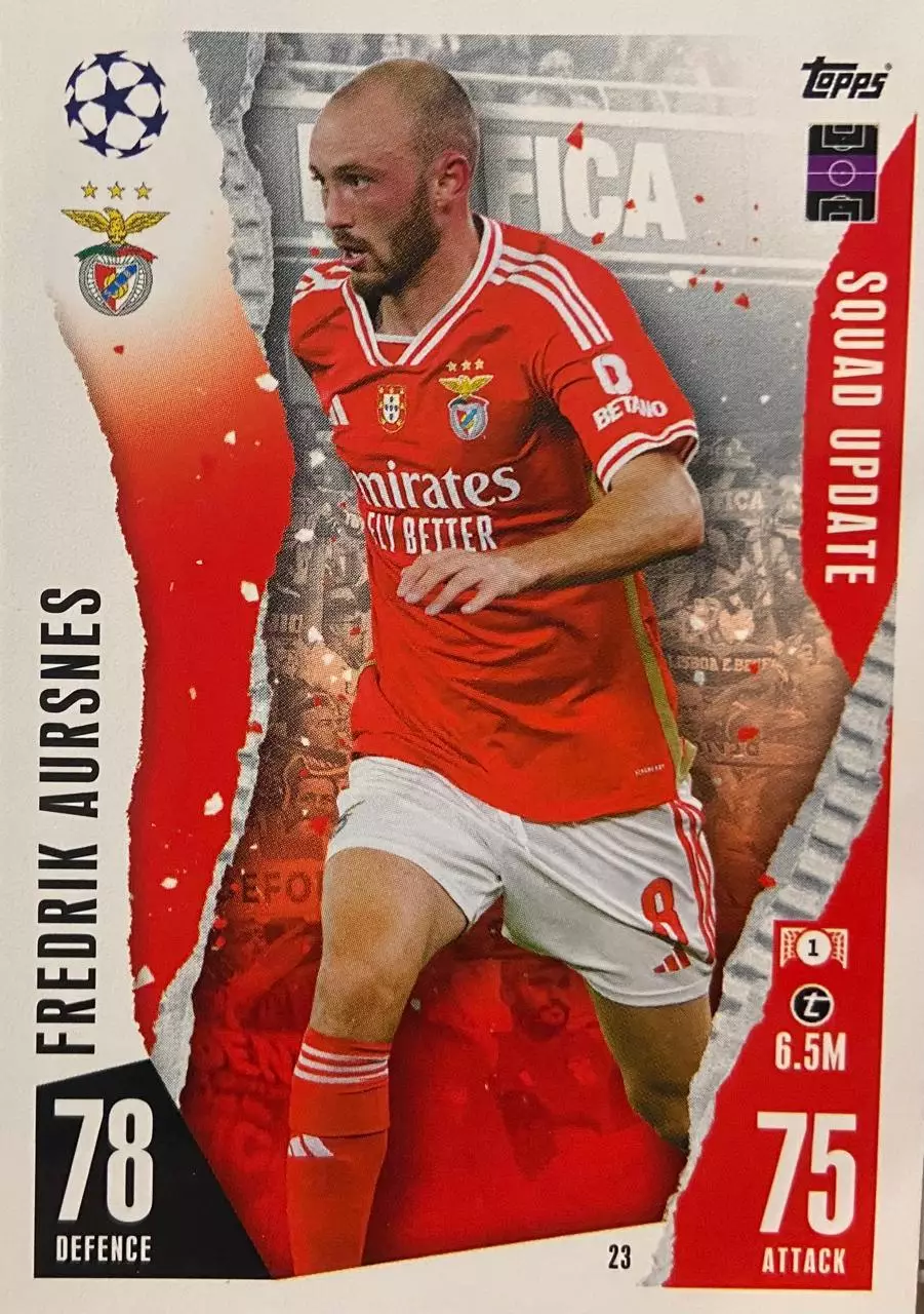 Футбол. Карточка Fredrik Aursnes/Фредрик Эурснес Бенфика Лига Чемпионов 2023/24