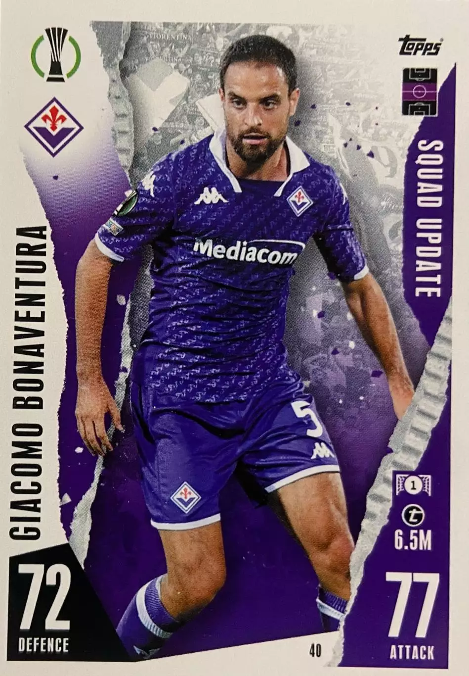 Футбол. Карточка Джакомо Бонавентура Фиорентина, Милан Лига Конференций 2023/24