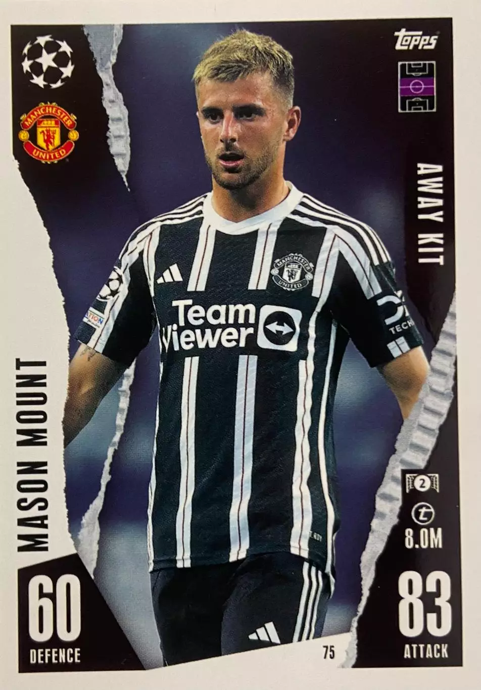 Футбол. Карточка Мейсон Маунт Челси, Манчестер Юнайтед Лига Чемпионов 2023/24