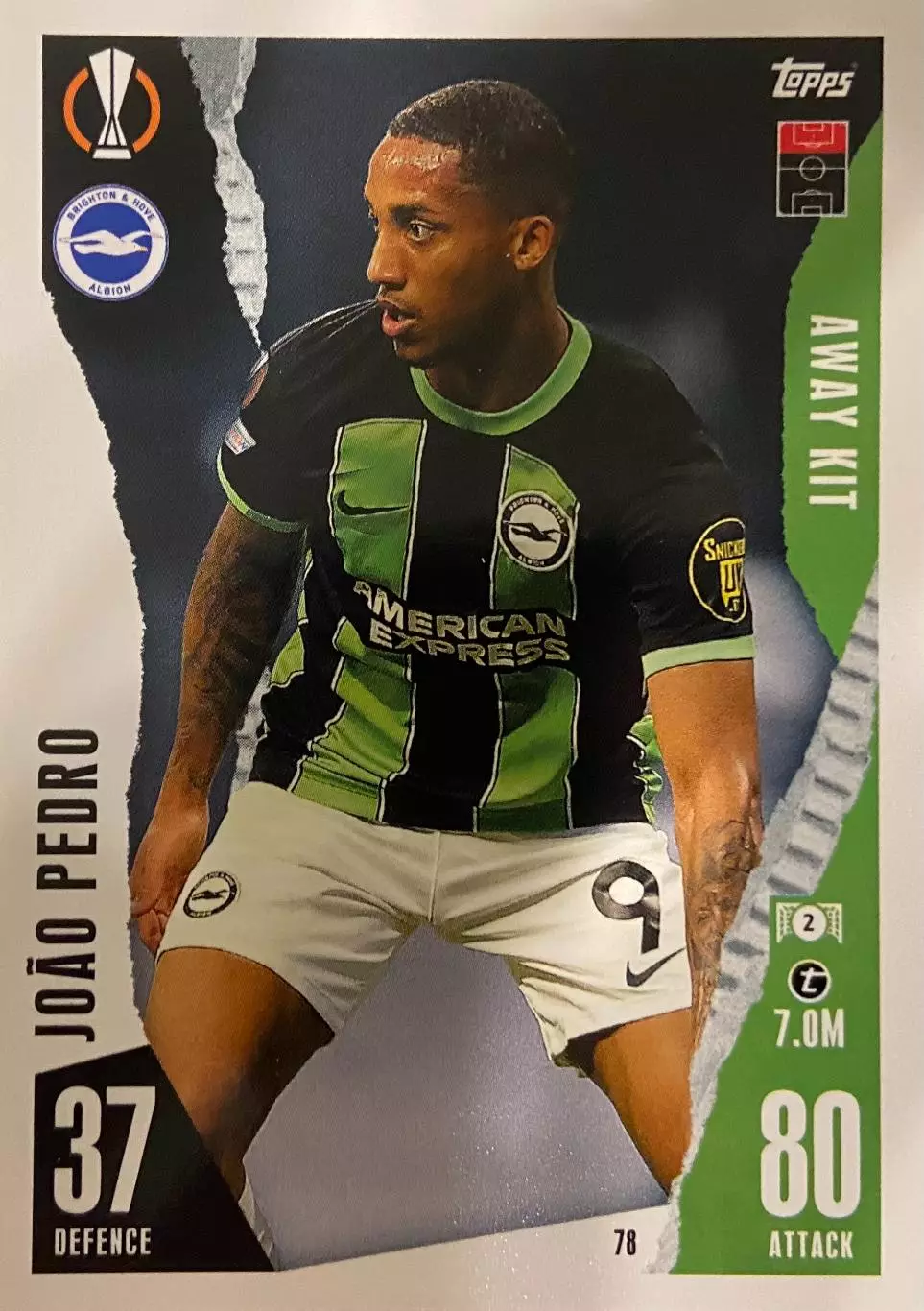 Футбол Карточка Жуан Педро Брайтон, Челси, Уотфорд, Флуминен Лига Европы 2023/24