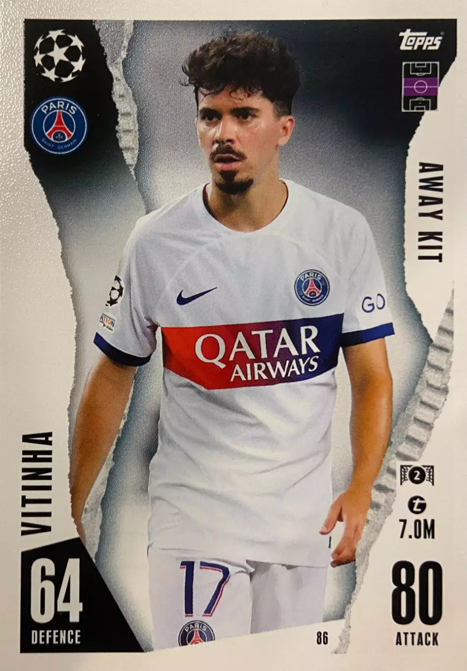 Футбол. Карточка Vitinha/Витинья Пари Сен-Жермен/ПСЖ Лига Чемпионов 2023/24