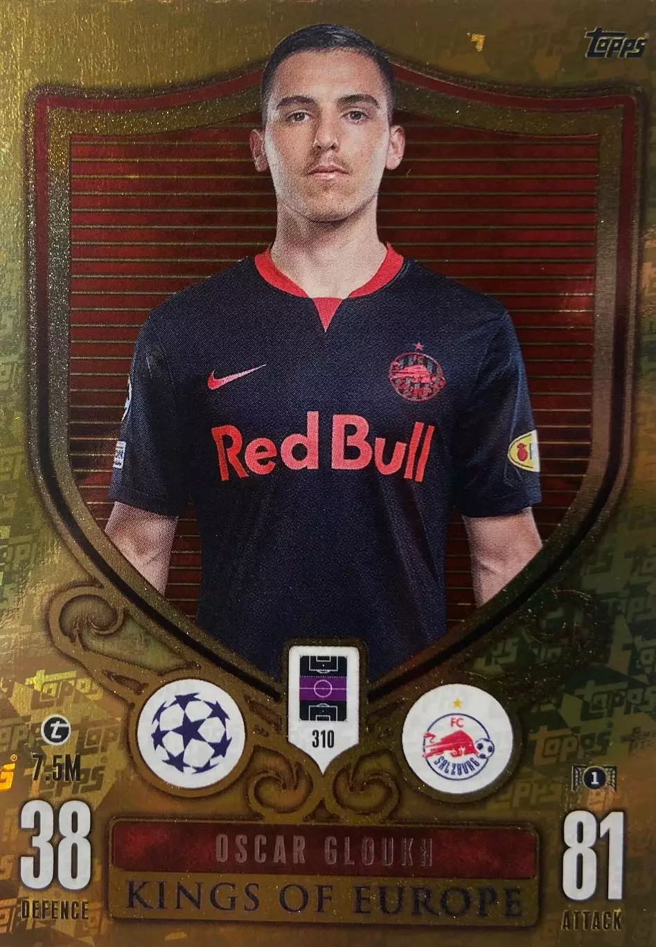 Футбол. Карточка Оскар Глух Ред Булл Зальцбург Лига Чемпионов 2023-24 TOPPS