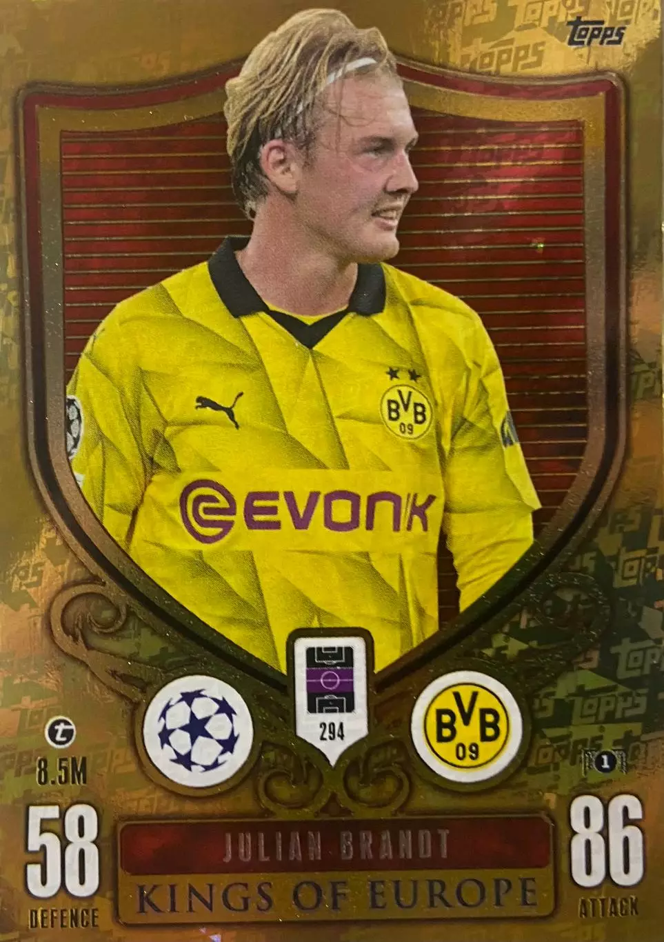 Футбол. Карточка Юлиан Брандт Боруссия Дортмунд, Байер 04 Лига Чемпионов 2023-24