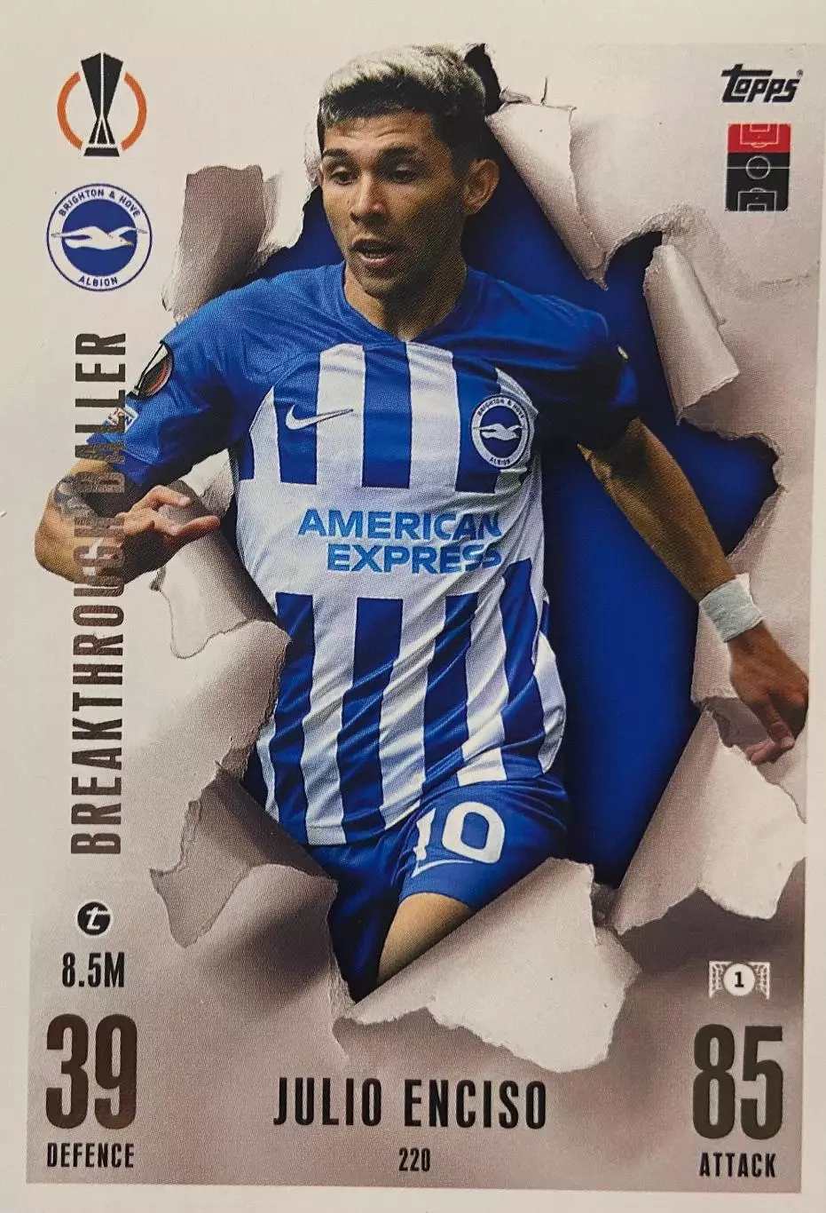 Футбол. Карточка Хулио Энсисо Брайтон энд Хоув Альбион Лига Европы 2023-24
