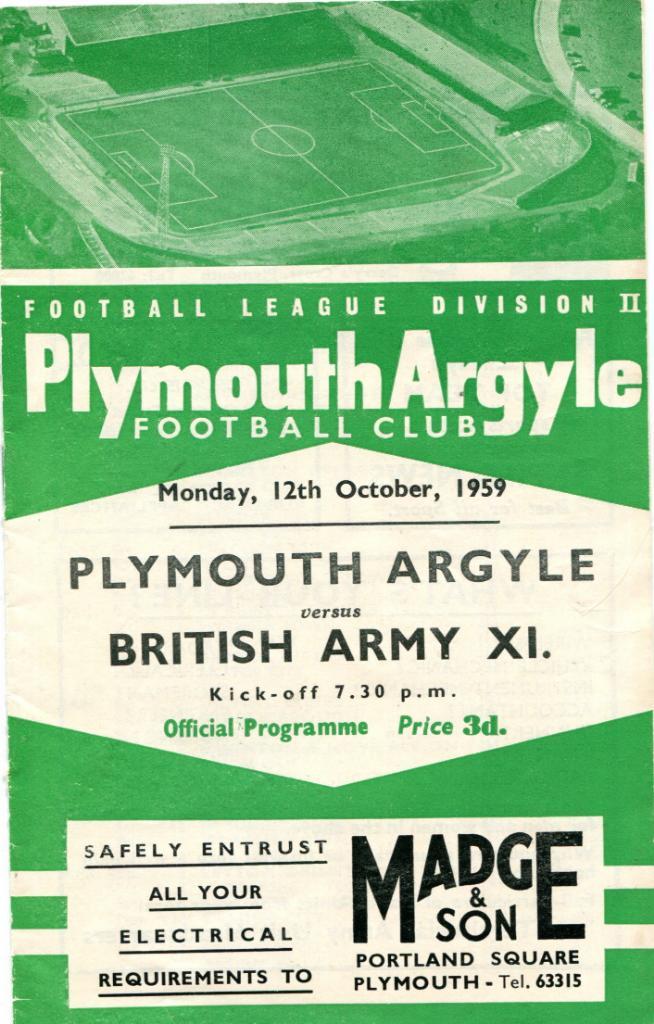 Plymouth Argyle- Британская армия X1 1959