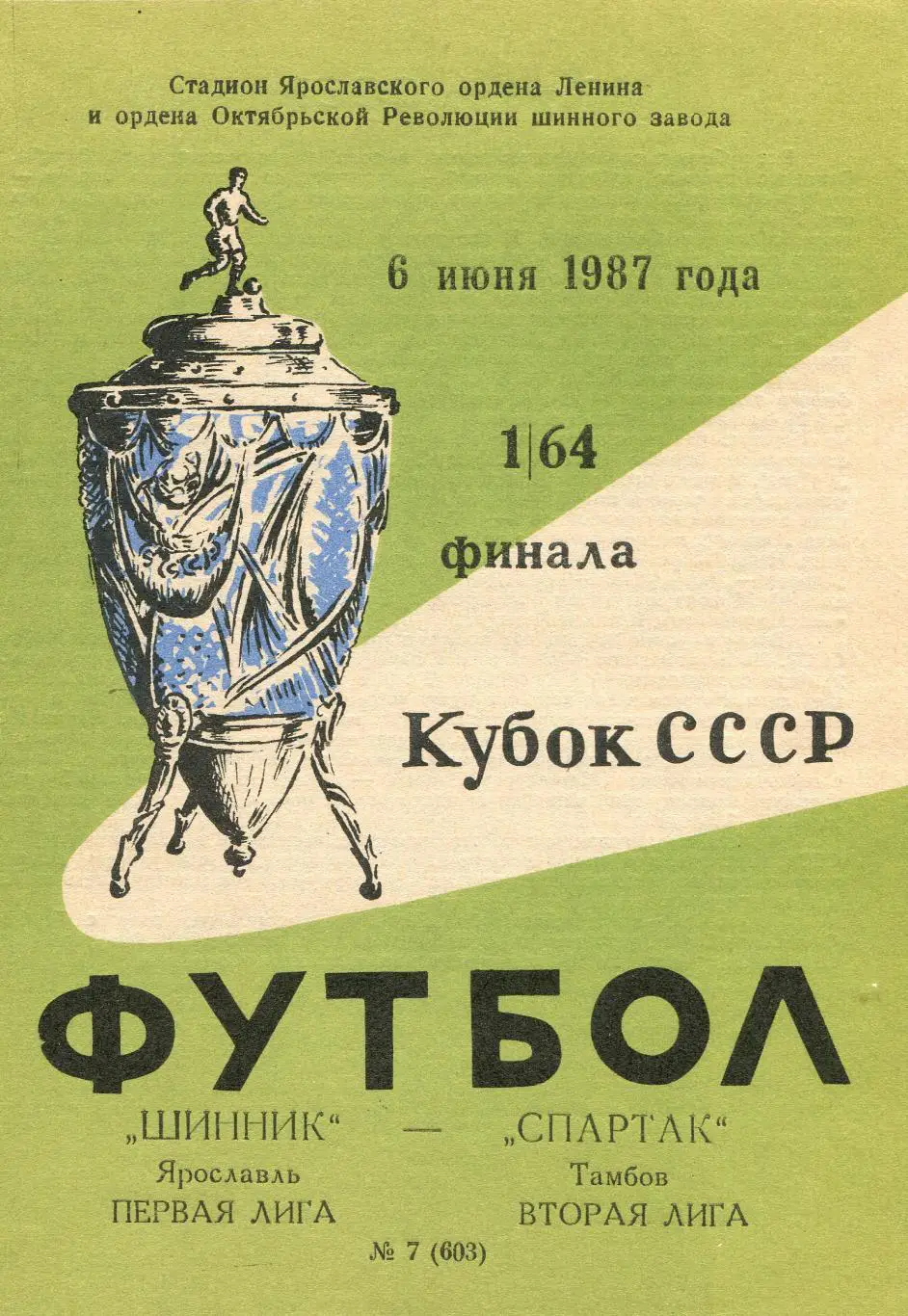 Шинник Ярославль- Спартак Тамбов 1987 Кубок СССР