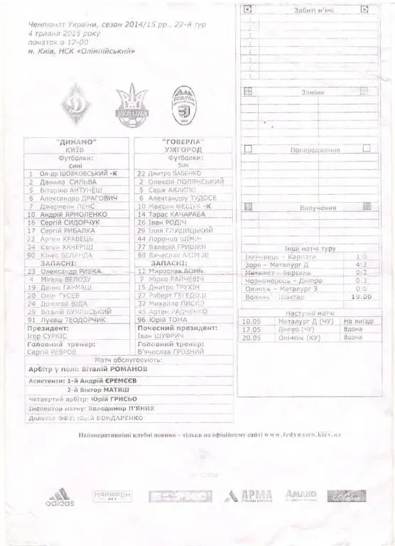 Динамо Киев - Говерла Ужгород 4.05.2015