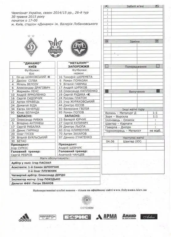 Динамо Киев - Металлург Запорожье 30.05.2015
