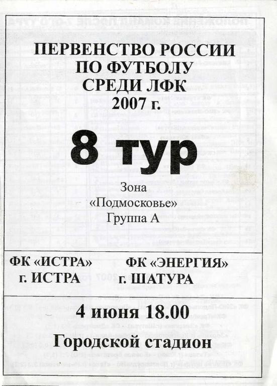 Истра - Энергия Шатура. 04.06.2007 г.