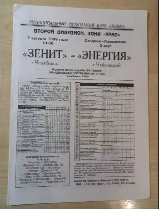 Зенит Челябинск-Энергия Чайковский 07.08.1999