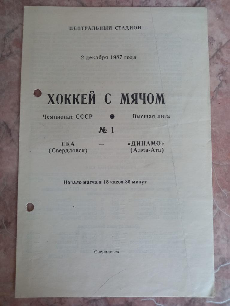 СКА Свердловск - Динамо Алма-Ата 02.12.1987