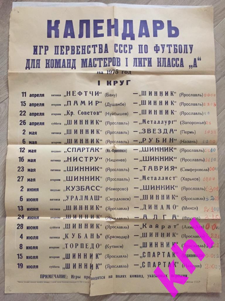 Афиша Календарь игр первая лига класс А 1975 первый круг