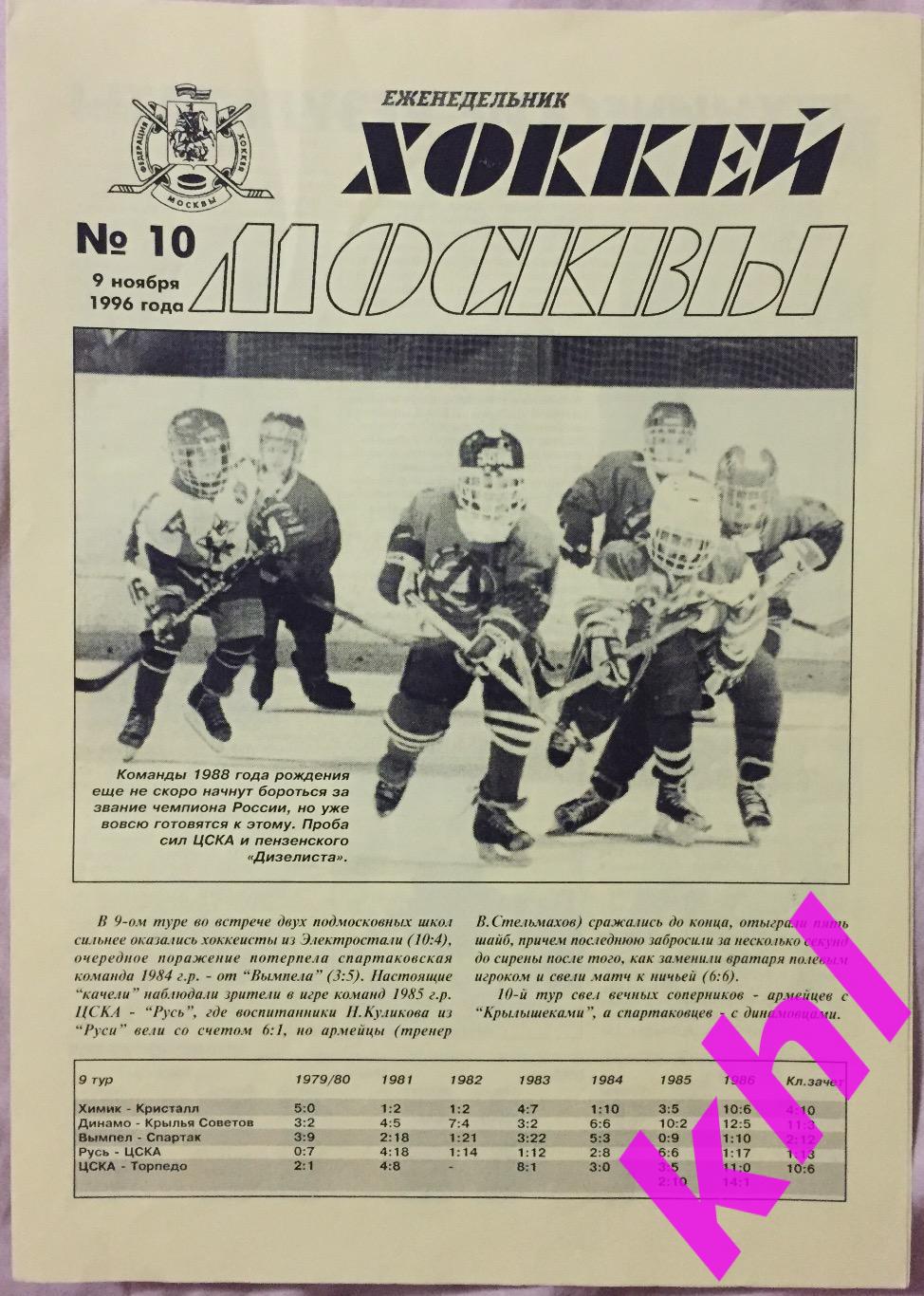 Еженедельник Хоккей Москвы Статистика! 9 ноября 1996 _ RARE