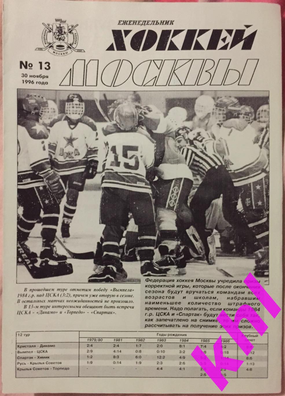 Еженедельник Хоккей Москвы Статистика! 30 ноября 1996 _ RARE