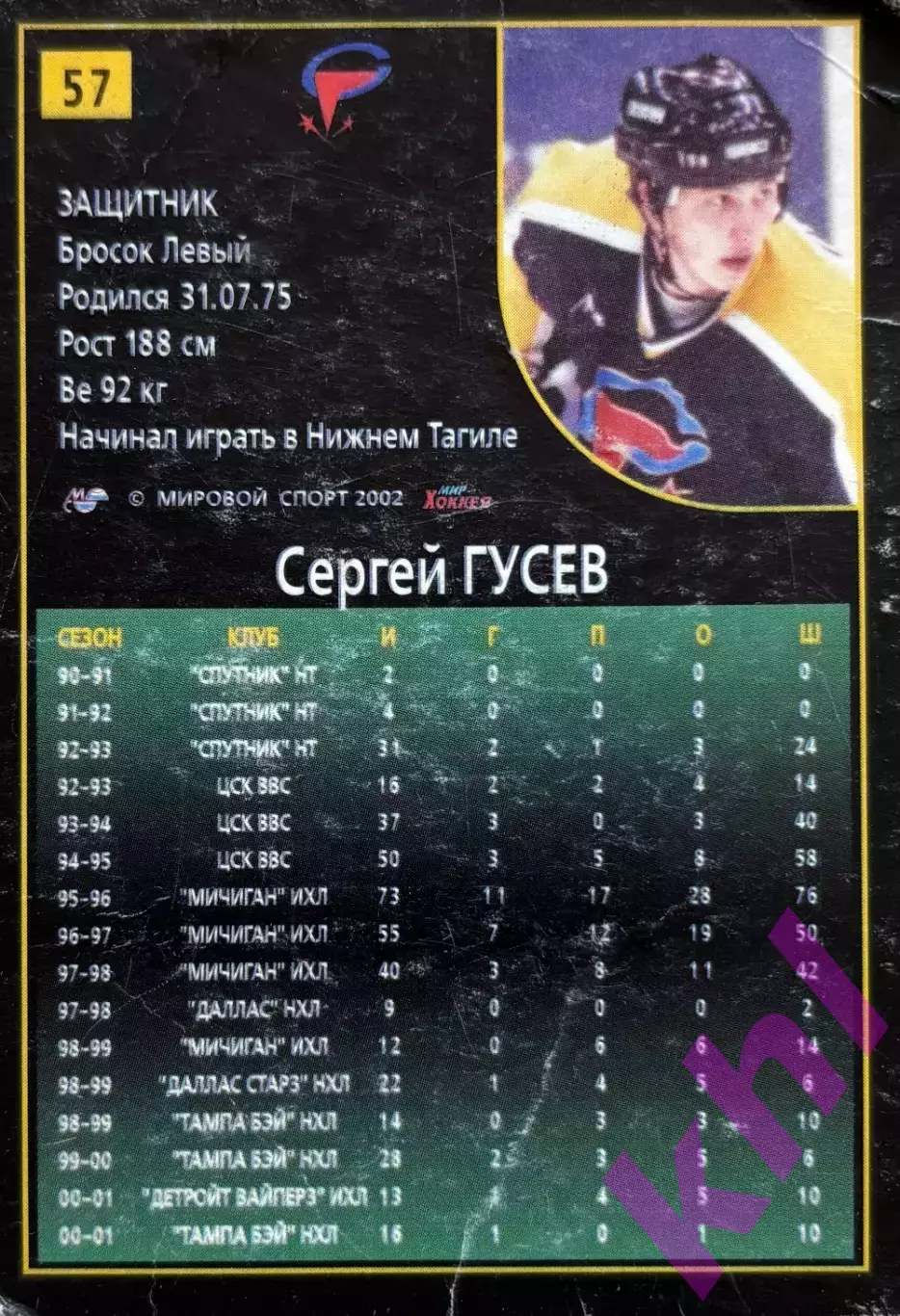 Сергей Гусев ХК Северсталь Череповец карточка Мировой спорт 1